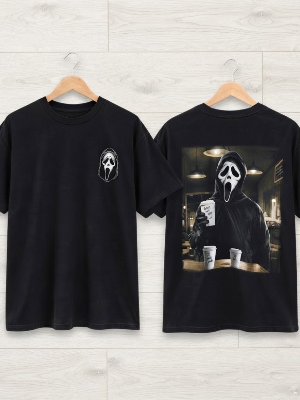 Ghostface Coffee Shop Horror Movie Halloween Vintage Black T-Shirt